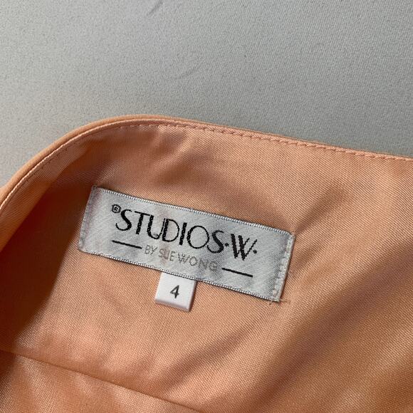 Sue Wong Studios W Beaded Chiffon Empire Waist Cocktail Dress Peach Size 4 - Picture 3 of 12